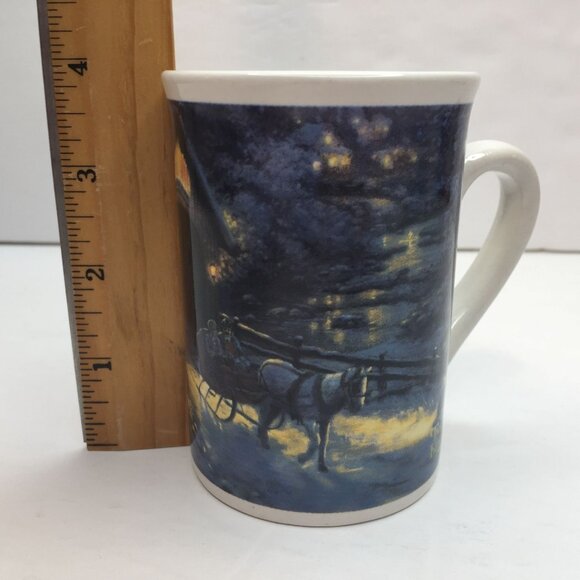 Vtg Thomas Kinkade Winter Evening Memory Covered Bridge Horse Sleigh Coffee Mug - Picture 10 of 10